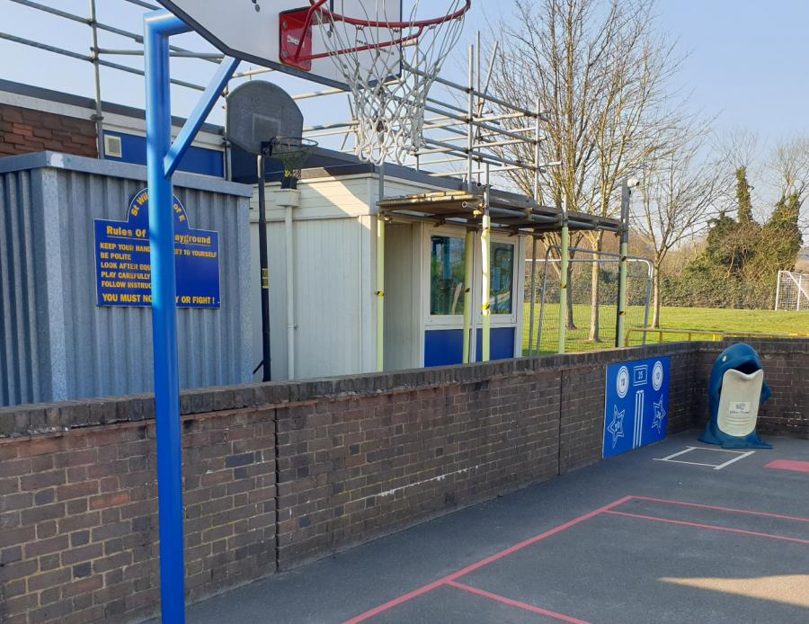 Scaffold in place for commercial roofing works