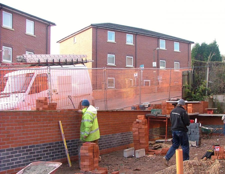 A commercial wall build in progress