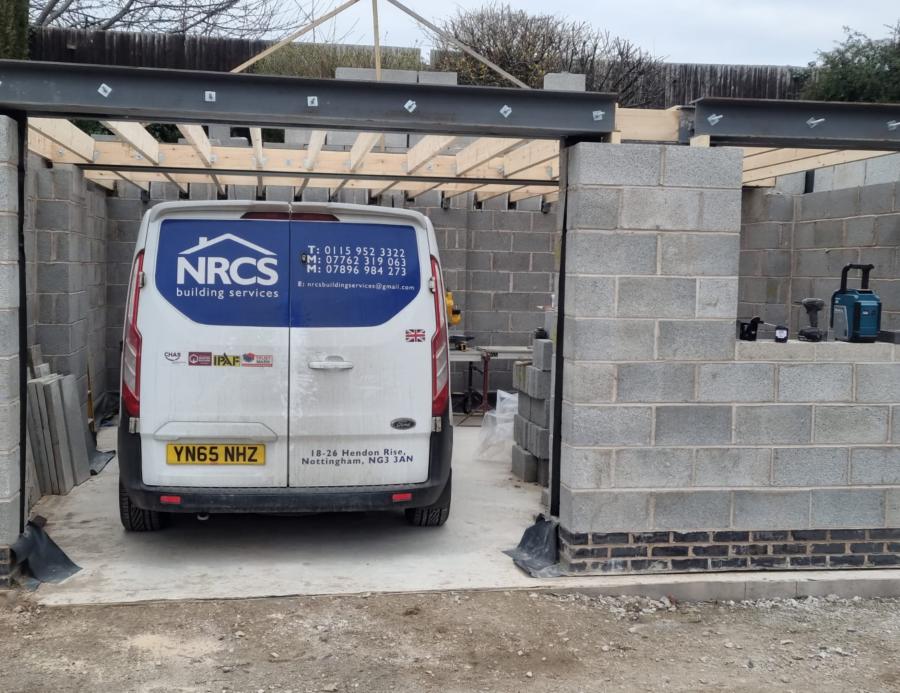 Structural building work taking place